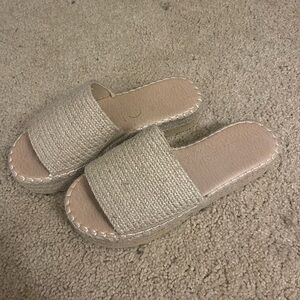 Neutral Woven Espadrille Slide - Women's Cream Platform Sandals